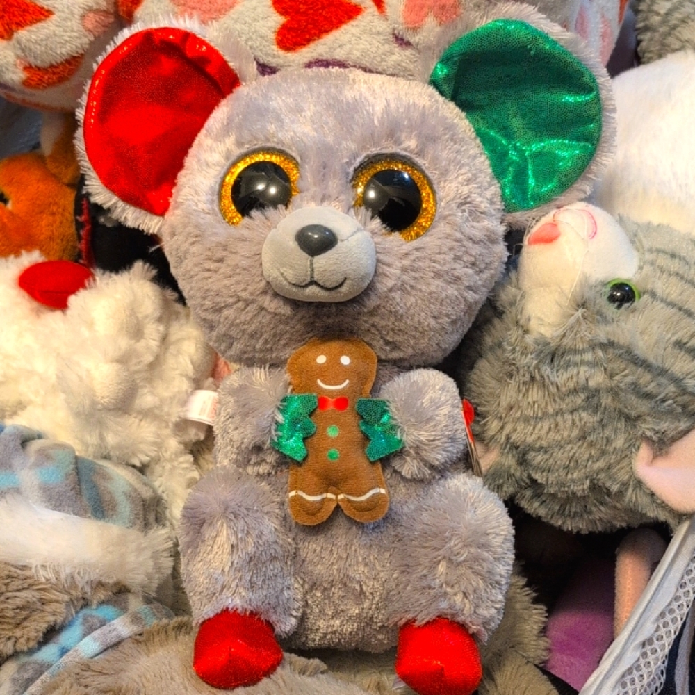 Plush Mouse Toy with Red and Green Ears
